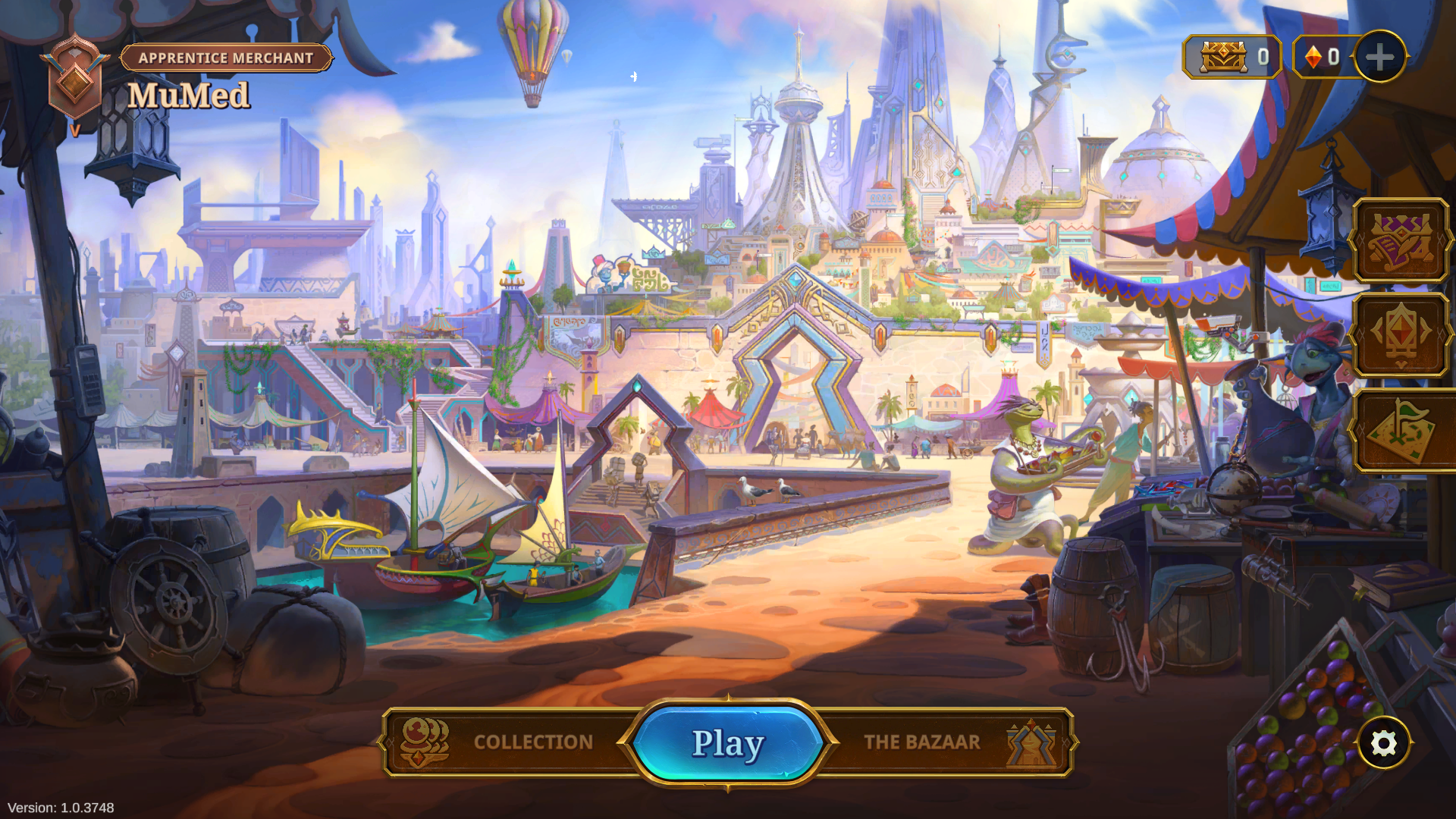 Main Menu screenshot of The Bazaar video game interface.