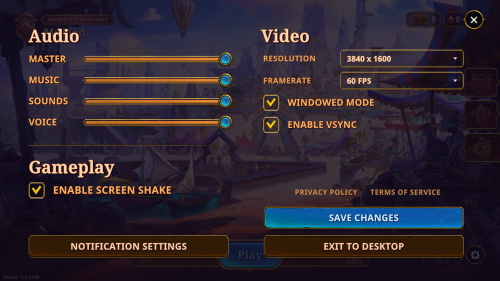 Settings screenshot of The Bazaar video game interface.