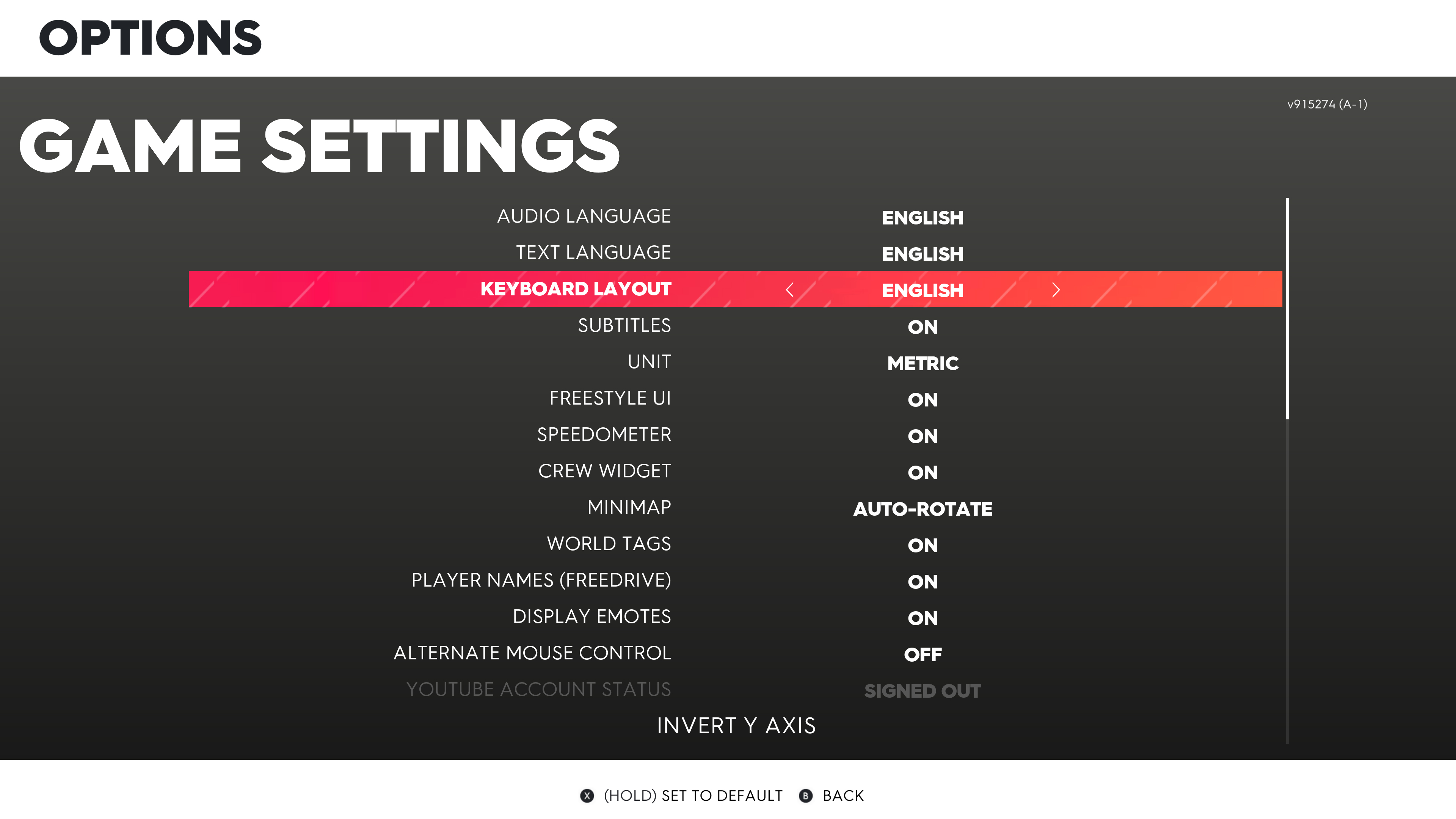 Game settings - The Crew 2