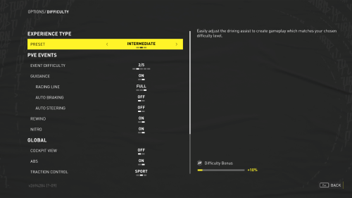 Difficulty screenshot of The Crew Motorfest video game interface.