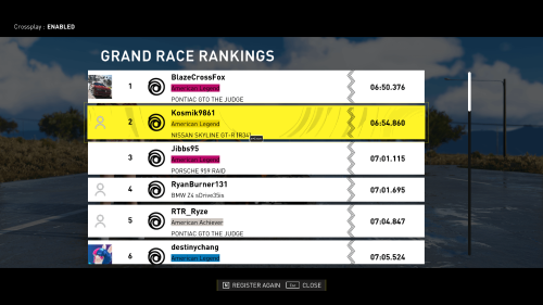 Leaderboard screenshot of The Crew Motorfest video game interface.