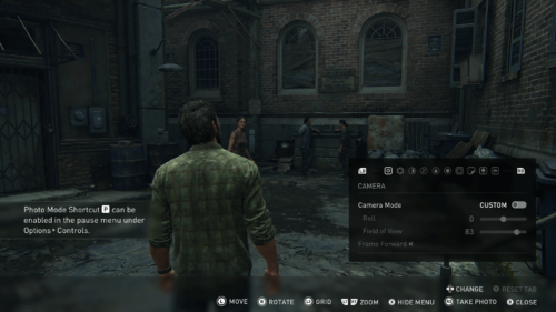 Photo Mode screenshot of The Last of Us video game interface.