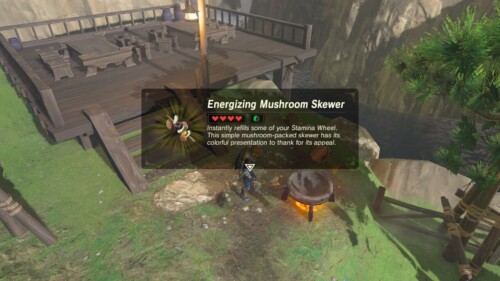 Cooking food screenshot of The Legend of Zelda: Breath of the Wild video game interface.