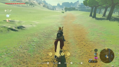 Horse riding screenshot of The Legend of Zelda: Breath of the Wild video game interface.