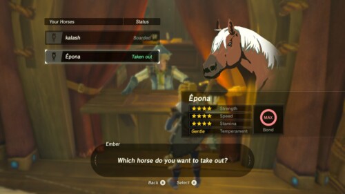 Horses screenshot of The Legend of Zelda: Breath of the Wild video game interface.