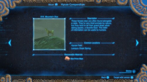 Mountain doe screenshot of The Legend of Zelda: Breath of the Wild video game interface.