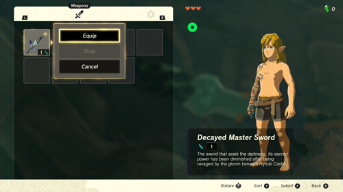 Inventory screenshot of The Legend of Zelda: Tears of the Kingdom video game interface.