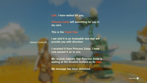 Dialogue screenshot of The Legend of Zelda: Tears of the Kingdom video game interface.