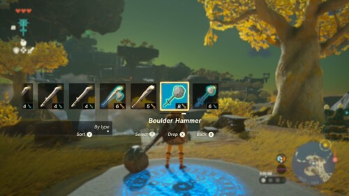 Weapon Selection screenshot of The Legend of Zelda: Tears of the Kingdom video game interface.