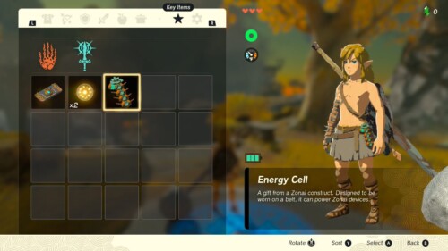 Inventory screenshot of The Legend of Zelda: Tears of the Kingdom video game interface.