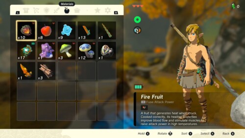 Inventory screenshot of The Legend of Zelda: Tears of the Kingdom video game interface.