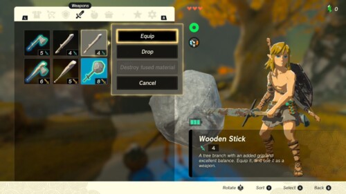 Inventory screenshot of The Legend of Zelda: Tears of the Kingdom video game interface.