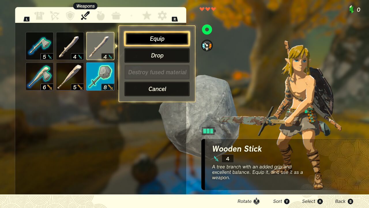 Inventory screenshot of The Legend of Zelda: Tears of the Kingdom video game interface.
