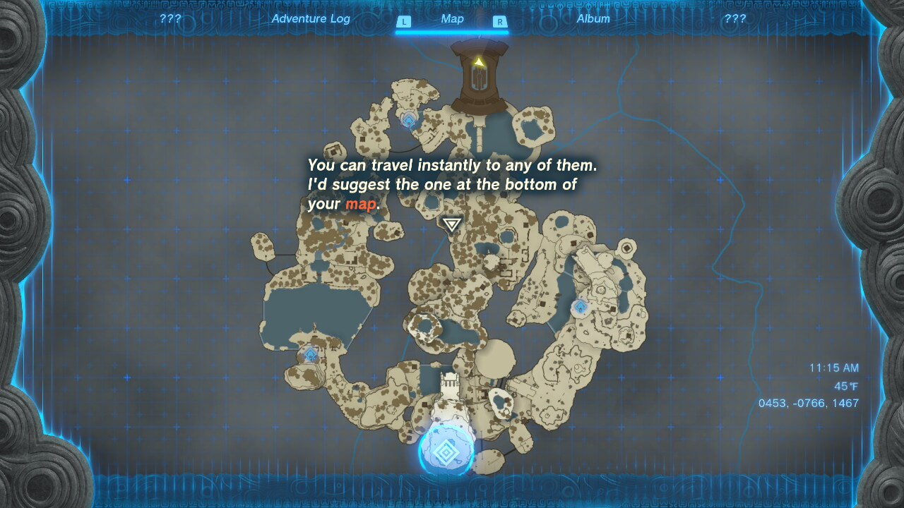 Map screenshot of The Legend of Zelda: Tears of the Kingdom video game interface.