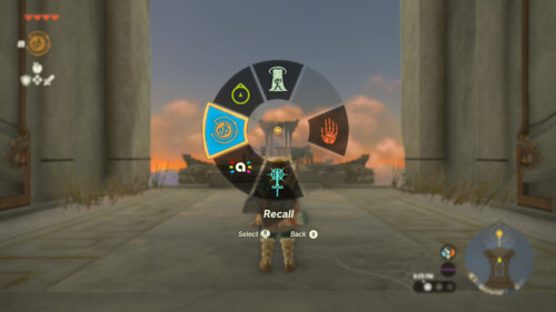 Skills screenshot of The Legend of Zelda: Tears of the Kingdom video game interface.