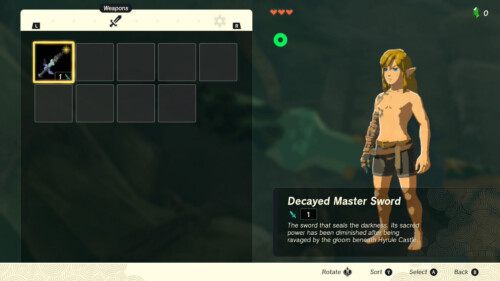 Inventory screenshot of The Legend of Zelda: Tears of the Kingdom video game interface.