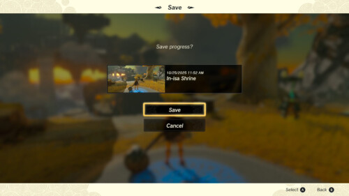 Save Game screenshot of The Legend of Zelda: Tears of the Kingdom video game interface.