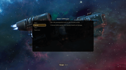 Difficulty screenshot of The Outer Worlds video game interface.