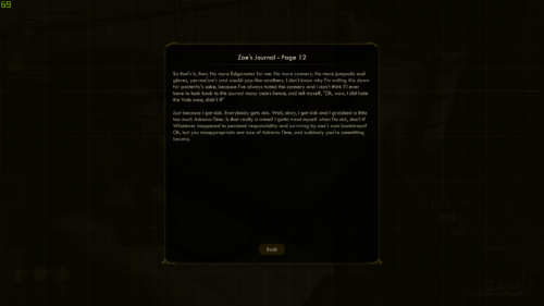Journal screenshot of The Outer Worlds video game interface.