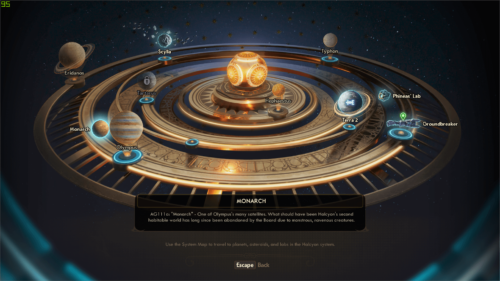 Planets Map screenshot of The Outer Worlds video game interface.