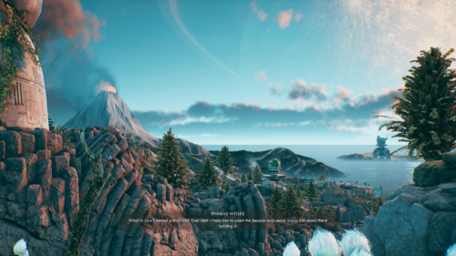 Subtitles screenshot of The Outer Worlds video game interface.