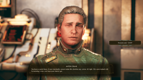 Subtitles screenshot of The Outer Worlds video game interface.