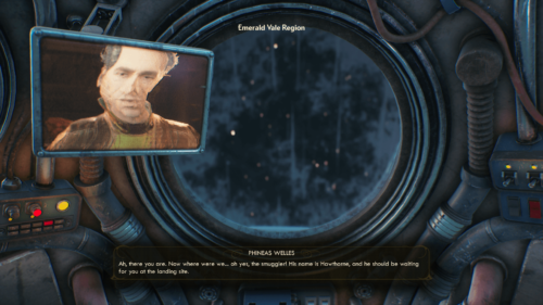 Subtitles screenshot of The Outer Worlds video game interface.