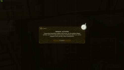 Tutorial screenshot of The Outer Worlds video game interface.