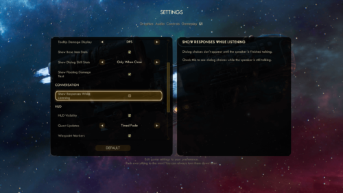 UI screenshot of The Outer Worlds video game interface.