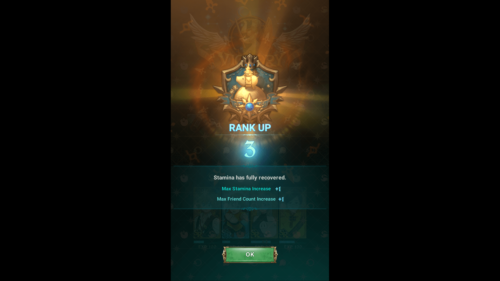 Rank up screenshot of The Seven Deadly Sins: Grand Cross video game interface.