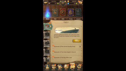 Replay Story screenshot of The Seven Deadly Sins: Grand Cross video game interface.