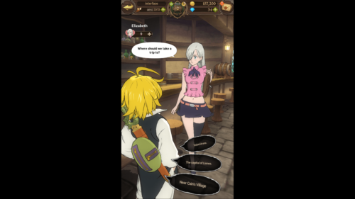 Select dialogue screenshot of The Seven Deadly Sins: Grand Cross video game interface.