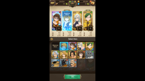 Select Hero screenshot of The Seven Deadly Sins: Grand Cross video game interface.