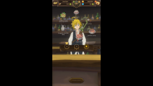 Select meal screenshot of The Seven Deadly Sins: Grand Cross video game interface.
