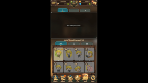 Stamps screenshot of The Seven Deadly Sins: Grand Cross video game interface.