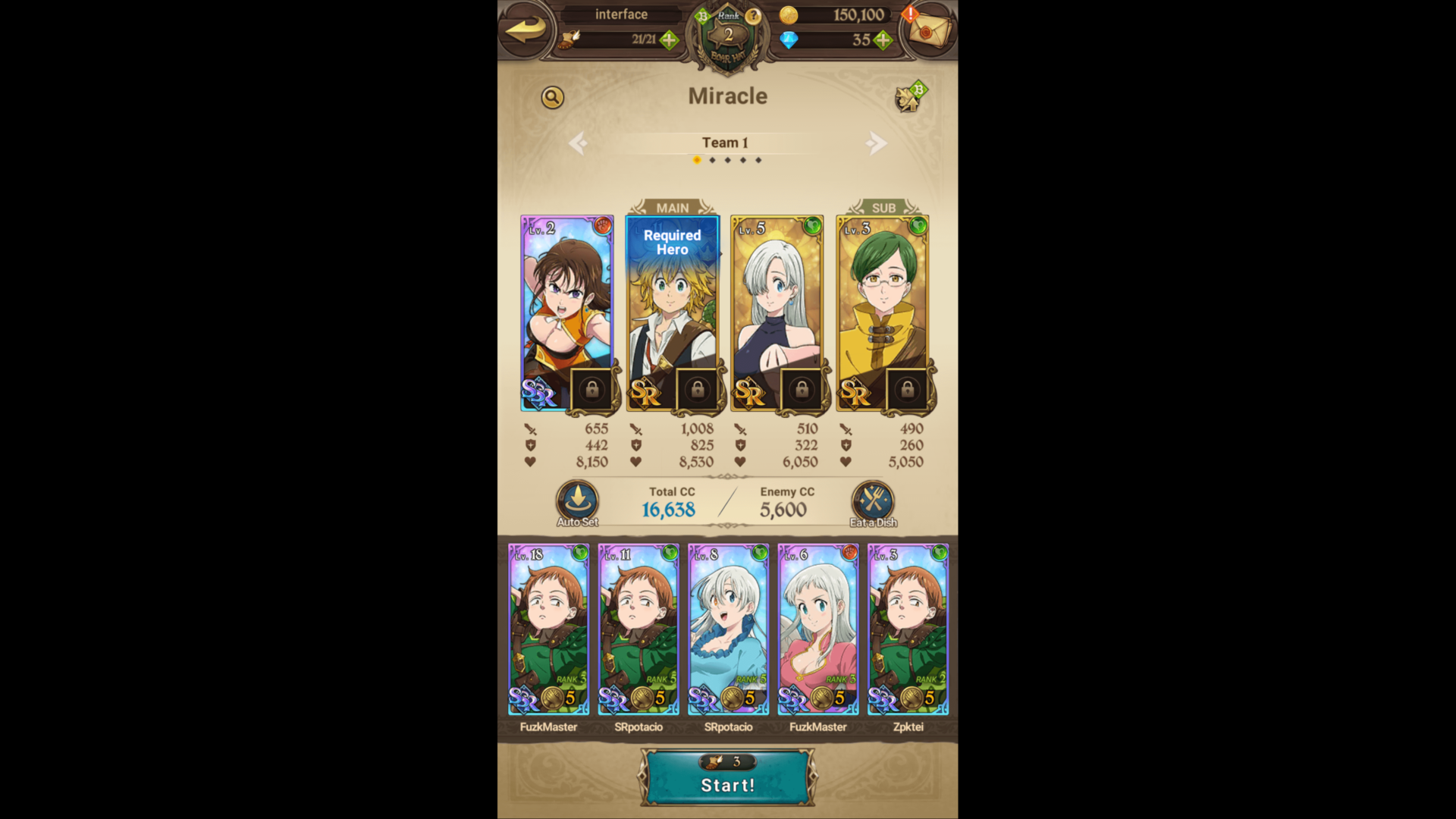 Versus screenshot of The Seven Deadly Sins: Grand Cross video game interface.