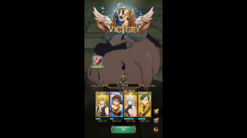 Victory screenshot of The Seven Deadly Sins: Grand Cross video game interface.