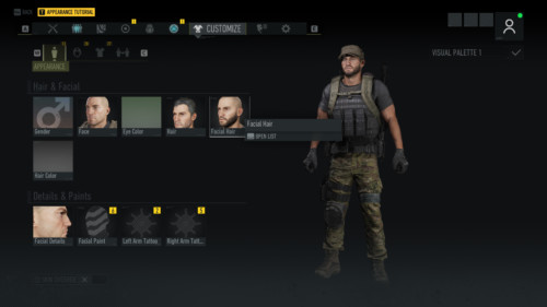 Customize appearance screenshot of Tom Clancy’s Ghost Recon: Breakpoint video game interface.