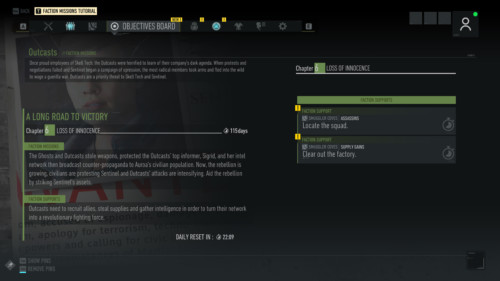 Faction missions list screenshot of Tom Clancy’s Ghost Recon: Breakpoint video game interface.