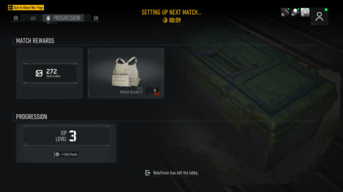 Match rewards screenshot of Tom Clancy’s Ghost Recon: Breakpoint video game interface.
