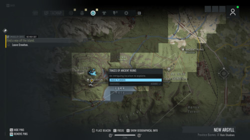 Traces of ancient ruins screenshot of Tom Clancy’s Ghost Recon: Breakpoint video game interface.