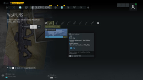 Weapon blueprints screenshot of Tom Clancy’s Ghost Recon: Breakpoint video game interface.