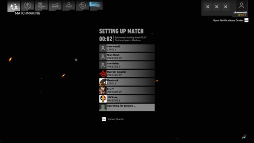 Setting up match screenshot of Tom Clancy’s Ghost Recon: Wildlands video game interface.