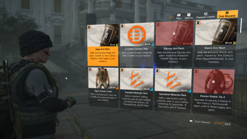 Club rewards screenshot of Tom Clancy’s The Division 2 video game interface.