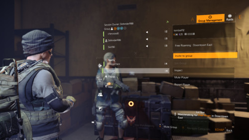 Group management screenshot of Tom Clancy’s The Division 2 video game interface.
