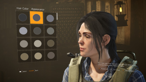 Hair color screenshot of Tom Clancy’s The Division 2 video game interface.