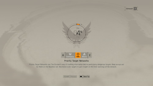 Loading screenshot of Tom Clancy’s The Division 2 video game interface.