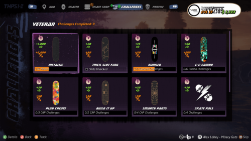 Veteran screenshot of Tony Hawk’s Pro Skater 1 + 2 video game interface.