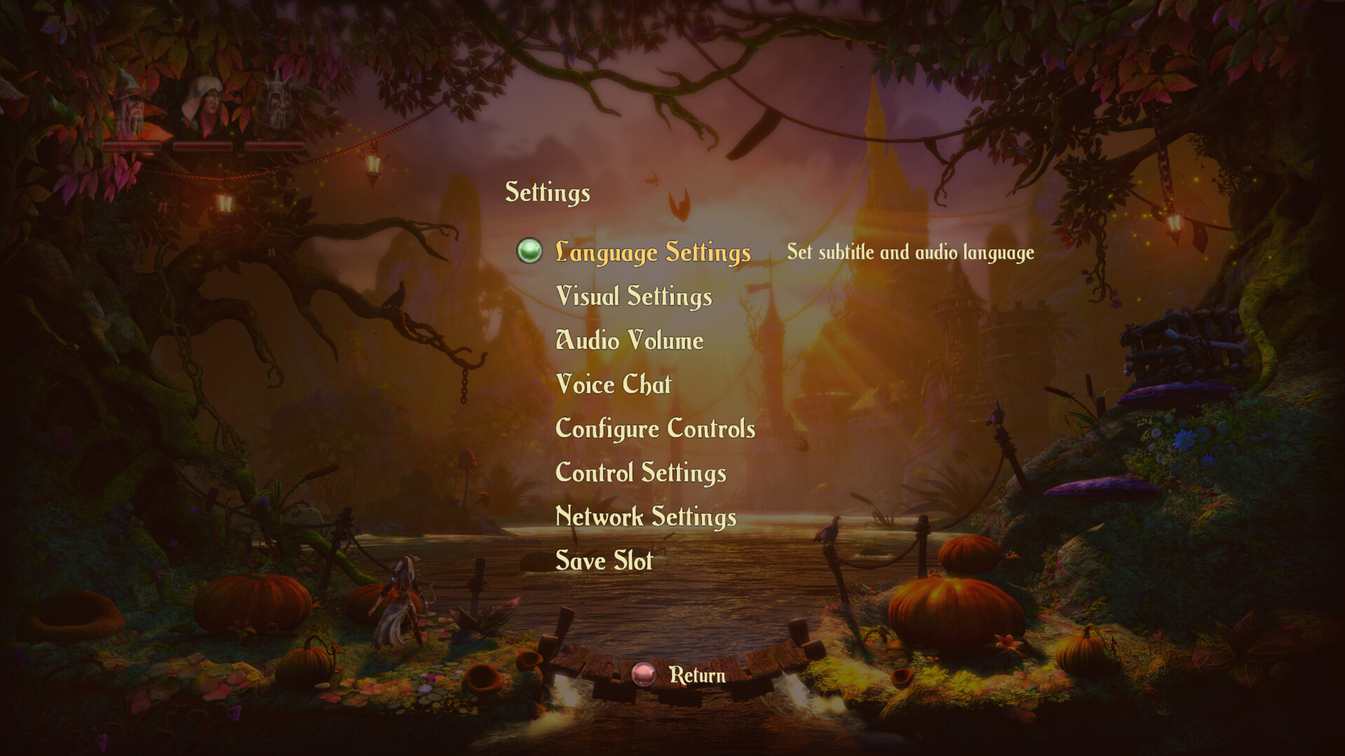 Settings screenshot of Trine 2 video game interface.