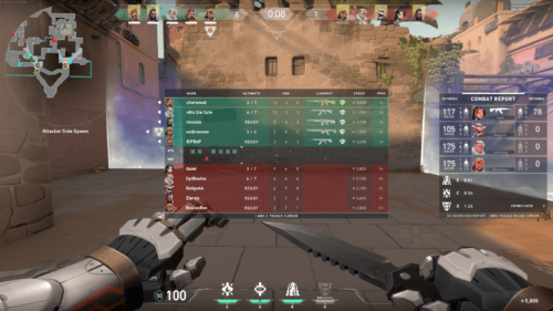 Combat report screenshot of Valorant video game interface.